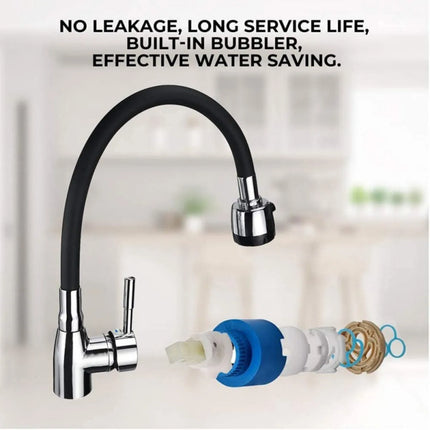 Modern 304 stainless steel kitchen faucet with silicone hose - adjustable, ceramic valve core, no electricity required.