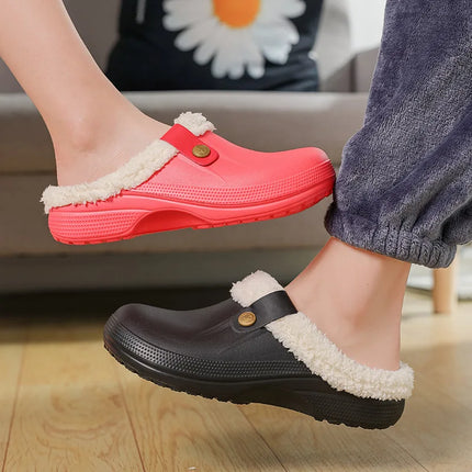 KANCOOL Fur Lined Clogs Shoes For Women Men Winter Indoor Outdoor Waterproof Plush Slippers Cozy Warm House Slippers Garden Shoe