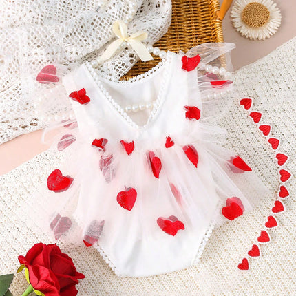 Ylsteed Newborn Girl Photography Outfits Red Heart Embroidery Romper Dress with Headband Infant Photography Props