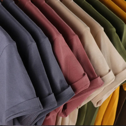 500/300g Heavy-duty White Pure Cotton T-shirt Thickened Ribbed Round Neck Short Sleeves Double-stitched Half Sleeve Tees