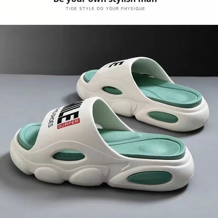 Men Thick Sole Summer Beach Slides Bathroom Anti Slip Slipper Soft Sandals Simplicity Ultra Light Letter Shoes Men Slippers