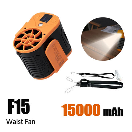 30000mAh Portable Waist Fan Strong Daul Airflow 7Speeds 11000RPM Rechargeable Clip on Fan for Outdoor Camping Fishing Max 32H