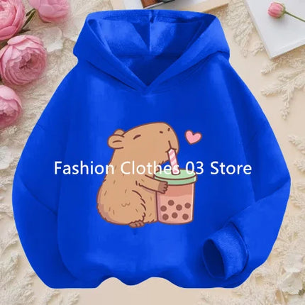 Cartoon Fun Capybara Cute Print Boys and Girls Soft Hoodie Fall and Winter Outdoor Leisure Sports Children's Hooded Sweatshirt