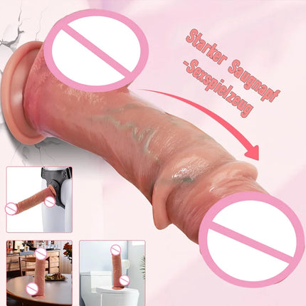 Adult Sex Toys Double Layer Silicone Big Dildo Anal Butt Plug Realistic Skin Sliding Foreskin Masturbator Big Sex Toy for Women