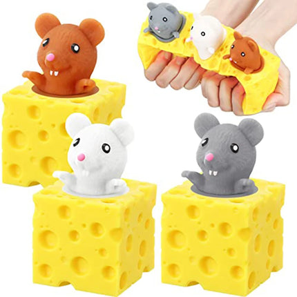 2pcs Pop Up Funny Mouse and Cheese Block Squeeze Anti-stress Toy Hide and Seek Figures Stress Relief Fidget Toys for Kids Adult