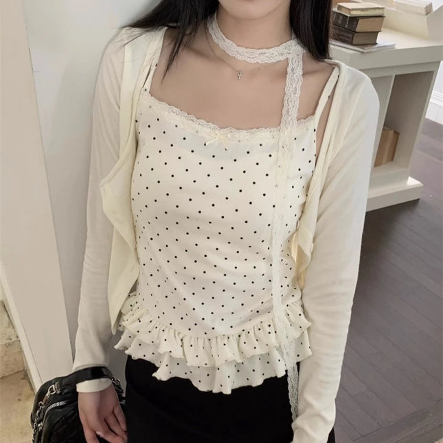 Japanese Y2k Knitted Tops Two Piece Set Vintage Harajuku Button Knit T-shirt Sets Korean 2000s Style Knitwear American