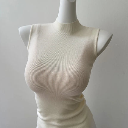 Korean Sle Knitted Vest Women's Base Layer Tank Top Svel f High Collar Spring Autumn Winter Inner And Outer Wear