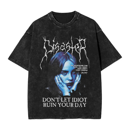 Billie Eilish Funny Poster Graphic Print T-shirt Men Women Fashion Vintage Washed Cotton O-neck Summer Tee Oversized Casual Top