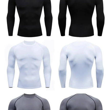 Compression Shirt Men Solid Dry Fit Long Sleeve Sportswear For Male Gym Clothing Running Fitness Tee Training Workout Muscle Top