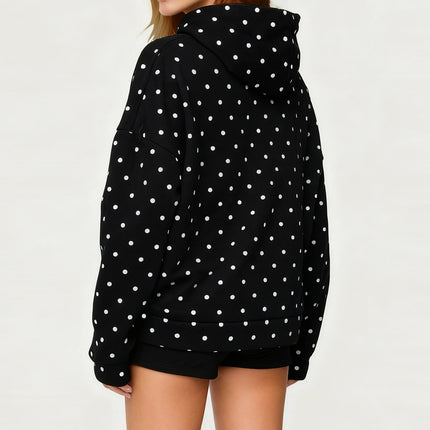 Lamuusaa y2k Women Sweatshirt with Front Pocket Polka Dot Print Long Sleeve Hooded Pullover Hoodies 2000s Clothing Streetwear