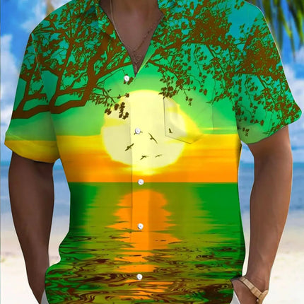 New Hawaii Spring/Summer Fashion Leisure Street Walk Tourist Beach Printed Full Open Short Sleeve Button Shirt, Quick Shipping