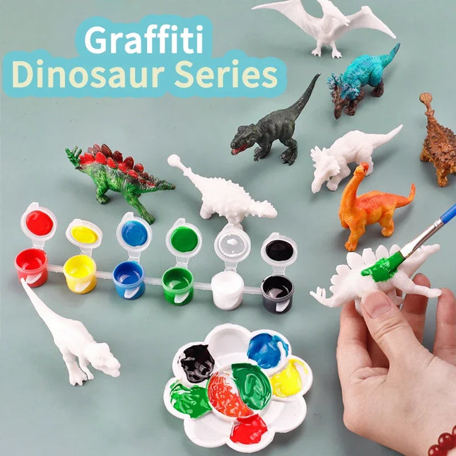 6/8PCS DIY Paint Your Own Dinosaur Kit Blank Dinosaur Model Figurine Washable Paint Brush Palette Educational Graffiti Art Toy