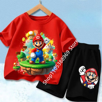 Summer Kids Clothing Sets Super Marios Cartoon Print Short Sleeve T-Shirt Casual Shorts Soft Outfits For Baby Boys Girls