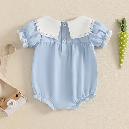 0-18M Newborn Baby Girl Easter Romper Short Sleeve Round Neck Bunny Embroidery Bodysuit Newborn Outfit