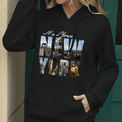 Women's autumn and winter warm and loose casual NOPE not today printed suede long sleeved hooded sweatshirt