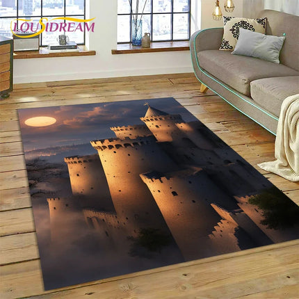 Dream Fairy Tale Castle Mysterious Gothic Cartoon Carpet Rug for Living Room Bedroom Home Sofa, Kid Area Rug Non-slip Floor Mat