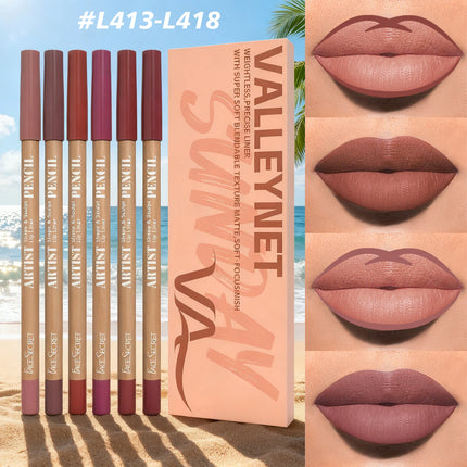 6Pcs Lipliner Set Ultra Fine Wood Lip Liner Set - Velvety Silky Waterproof Matte Long-Lasting 18 Colors Lip Makeup