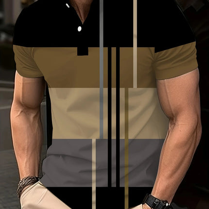 Men's Golf Stripe Polo Shirt Casual Short-Sleeve Solid Color Lapel Fashion New Business Sports Breathable T-Shirt Top