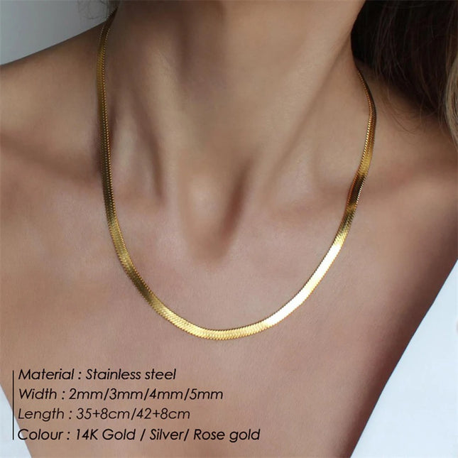 SUNIBI Stainless Steel Snake Chain Necklace for Women Gifts Choker Herringbone Gold Color Necklaces Women Jewelry Wholesale