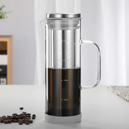 Large Capacity Cold Brew Coffee Maker Airtight Lid Handle Iced Tea Maker Coffee Pot Non-slip Silicone Bottom Glass Coffee Carafe