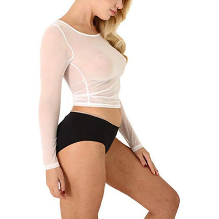 Black White Sexy Mesh Top T-Shirts Women's Sexy Transparent S-2XL Size Bottoming Blouses Ladies Tops Gauze Aesthetic Clothes