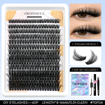GROINNEYA Lash Clusters Kit Fluffy Volume Eyelash Clusters D Curl Cluster Eyelash Extensions 3D Wispy Lashes Clusters Makeup