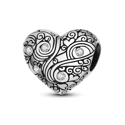 Inlaid Zircon Charm Beads 925 Sterling Silver Color Love Heart Snake Dangle Fit Original Bangle Bracelet Charms Pendant Jewelry