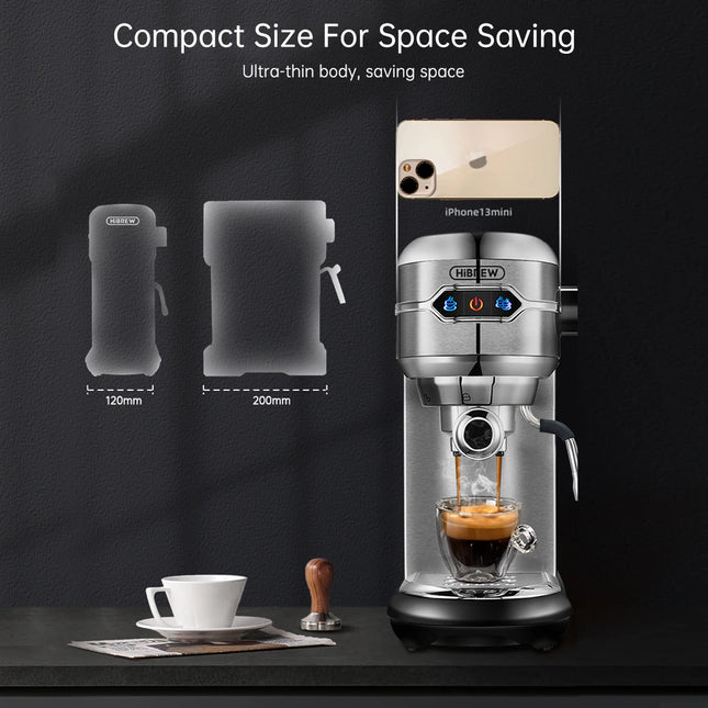 HiBREW Coffee Maker Cafetera 20 Bar Stainless Steel Semi-Automatic Super Slim ESE POD & Powder Espresso Cappuccino Machine Hot Water H11