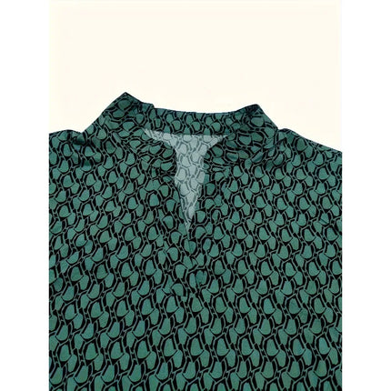 Plus Size 1XL-5XL New Women's Fashion Print Notch Neck Blouse Casual Short Sleeve Blouse For Spring