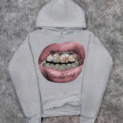 Men's hoodie, casual pink lip print hoodie retro comfortable sweatshirt casual high-quality hoodie