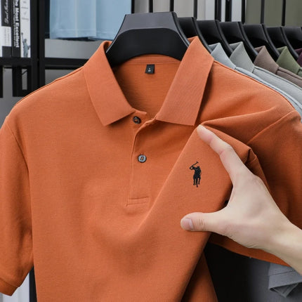 100% pure cotton new high-end brand men's short-sleeved polo shirt summer fashion hot selling pony embroidery golf top T-shirt