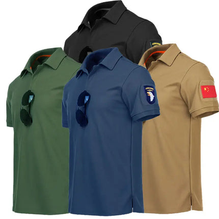 Men's Tactical Quick-Dry Polo Shirt, Military Style Collared Short Sleeve Moisture-Wicking Top for Outdoor Training & Sports