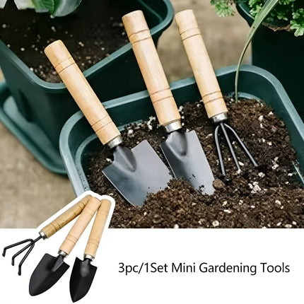 3pcs/set Rake and Shovel Set Mini Gardening Tool Set Garden Potted Flower Soil Loosening Planting Transplanting Hand Tool Kit