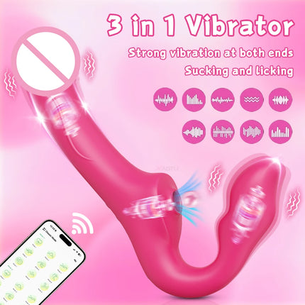 Strapless Strap-On G-Spot Dildo Vibrator Realistic Double-Ended Vibrating Butt Plug Anal Sex Toys for Women Lesbians Couples 18+