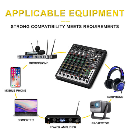 TKLBLS Professional 6-Channel 99DSP Audio Mixer 48V Phantom Power USB Studio Karaoke Bluetooth DJ Console Mixer