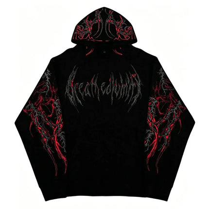 Gothic Skull Thorn Fleece Hoodie / Hoodie Polaire Crâne Gothique