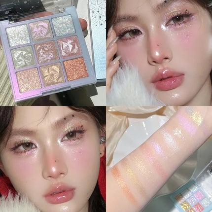 1Pc Pearlescent Eyeshadow Palette Sparkling Sequin Earth Blue Purple Shimmer Highlight Metallic Eye Shadow Glitter Eye Pigments