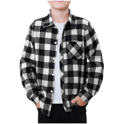 Children Stylish Flannel Shirt Trend Plaid Design Single Breasted Casual Lapel Shirt Boy Spring Outdoor Daily Soft Cozy Top