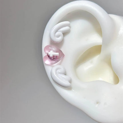 Sweet Angel's Wings Stainless Steel Ear Bone Nail Cute Acrylic Love Heart Cross Earrings for Women Body Puncture Accessories