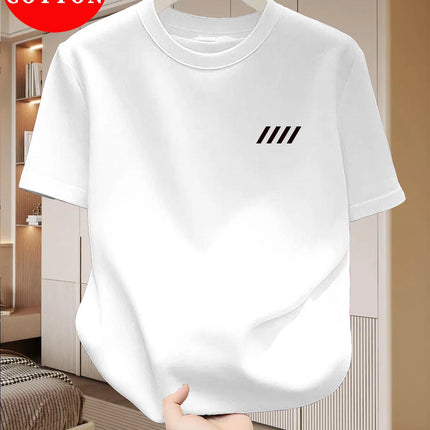 100 Cotton Men's Oversized T-Shirt - Breathable Short Sleeve Round Neck with Minimalist Black Grid Pattern PrintCasual shirts