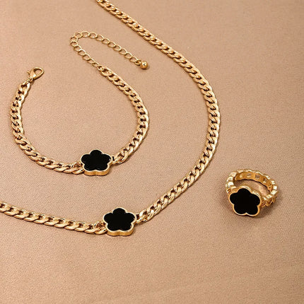 New Lucky Five-petal Flower Five-leaf Clover Earrings Necklace Two-piece set for Woman Fashionable Accessories Party Jewelry