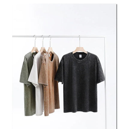 250gsm Men's Washed Vintage T-Shirts Street Hip Hop Retro Punk T Shirt Women Harajuku Casual Cotton Short Sleeve Acid Wash Tops