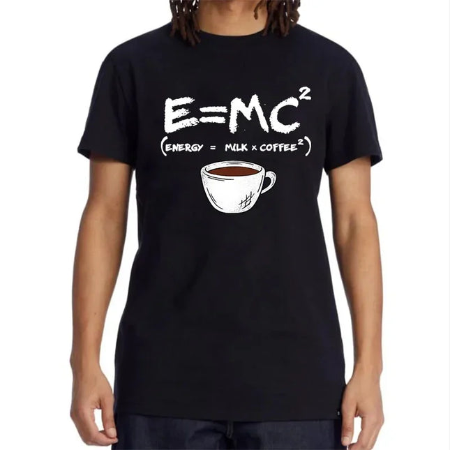 Summer Men's T-shirt 100% Cotton Casual Funny Energy=Milk+Coffee Print Men Cool Loose O-neck Tops For Men Short Sleeve Male Tees