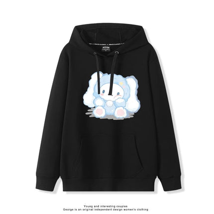 Haze Blue Cute Girl Sweet Heart Cute Girl Holding Toy Rabbit Dog Hooded College Wind Jk Tide Sweater Simple College Style Wear