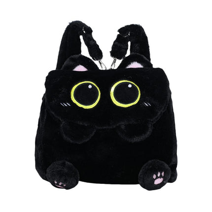 Black Cat Plush Backpack for Girls Cute Kitten Design Large Capacity Lightweight School Bag for Students Travel Daily Use
