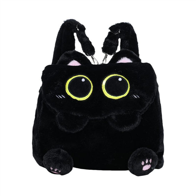 Black Cat Plush Backpack for Girls Cute Kitten Design Large Capacity Lightweight School Bag for Students Travel Daily Use