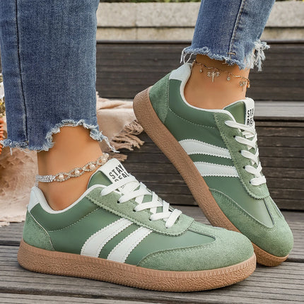 Lightweight Comfortable Sneakers Fashion Striped Lace-Up Sports Shoes Women's Casual Breathable Low-Top Rubber Outsole Sneakers