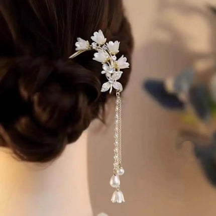 Hanfu Hair Access Long Tassel Vintage Lily Of The Valley U-shaped Hairpins Flower Handmade Hair Sticks For Women〔CC55〕