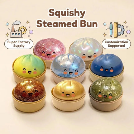 Cute Bao Bun Dumpling Squishy Slime Stress Relief Toys Non-Stick Clear Glitter Slime Stress Ball Fidget Toy for Kids Party Favor