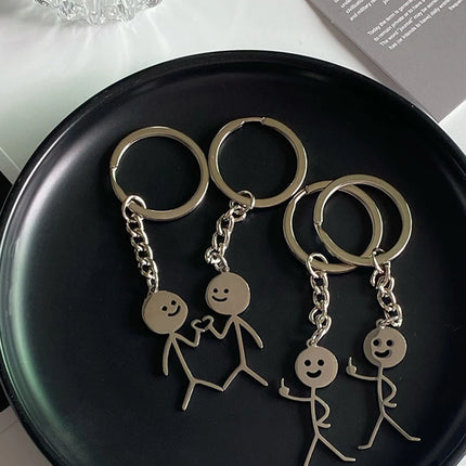 Funny Matchstick Men Keychain Middle Finger Heart to Heart Car Bag Pendant Key Ring Jewelry Couple Friend Gifts Wholesale бре